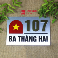 Biển số nhà hình lá Cờ Đỏ Sao Vàng nền alu cao cấp BSN15 0