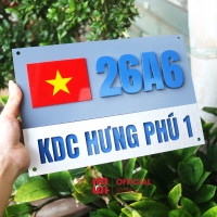 Biển số nhà hình Quốc Kỳ Việt Nam nền alu xước bạc BSN18 2