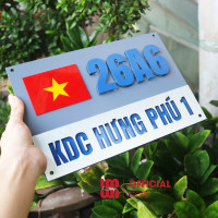 Biển số nhà hình Quốc Kỳ Việt Nam nền alu xước bạc BSN18 3