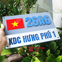 Biển số nhà hình Quốc Kỳ Việt Nam nền alu xước bạc BSN18 4