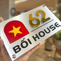 Biển số nhà nền Alcorest chữ mica BSN03 hình ảnh Quốc Kỳ Việt Nam 0