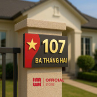 Biển số nhà hình lá Cờ Việt Nam nền alu kết hợp mica BSN17 0