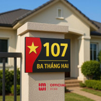 Biển số nhà hình lá Cờ Việt Nam nền alu kết hợp mica BSN17 1