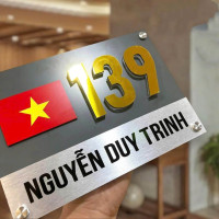 Biển số nhà hình lá cờ Việt Nam nền alu xám chữ mica nổi BSN13 0