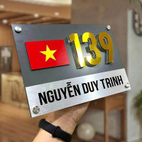Biển số nhà hình lá cờ Việt Nam nền alu xám chữ mica nổi BSN13 1