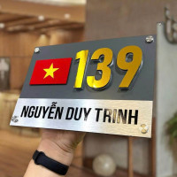 Biển số nhà hình lá cờ Việt Nam nền alu xám chữ mica nổi BSN13 2
