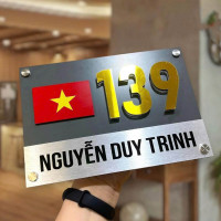 Biển số nhà hình lá cờ Việt Nam nền alu xám chữ mica nổi BSN13 3