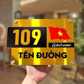 Biển số nhà nền alu vàng gương hình Quốc Kỳ Việt Nam BSN08
