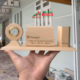Khay cắm bút gỗ kèm đồng hồ khắc nội dung theo yêu cầu KDH02