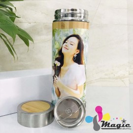 Bình giữ nhiệt vỏ tre in hình theo yêu cầu