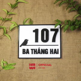 Biển số nhà nền Alu bạc xước chữ, hoạ tiết, viền dán Mica nổi BSN07