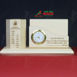 Khay cắm bút gỗ kèm đồng hồ KDH01 khắc tên theo yêu cầu