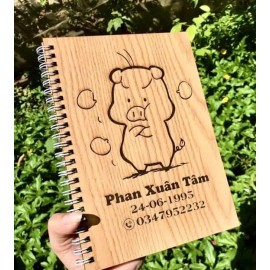 Sổ tay bìa gỗ - SOTA019 khắc tên, ngày sinh và số điện thoại
