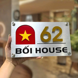 Biển số nhà nền Alcorest chữ mica BSN03 hình ảnh Quốc Kỳ Việt Nam