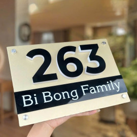 Biển số nhà để ngoài trời nền alu chữ nổi dán mica BSN10