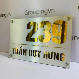 Biển số nhà màu xướt bạc Alu vàng gương BSN02