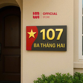 Biển số nhà hình lá Cờ Việt Nam nền alu kết hợp mica BSN17