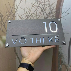 Biển số nhà nền alu + mica màu ghi sần sang trọng BNS12