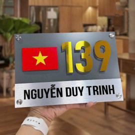 Biển số nhà hình lá cờ Việt Nam nền alu xám chữ mica nổi BSN13
