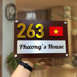 Biển số nhà hình Quốc Kỳ Việt Nam nền alu + mica BSN14