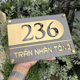 Biển số nhà inox kết hợp mica ghi sần BSN19